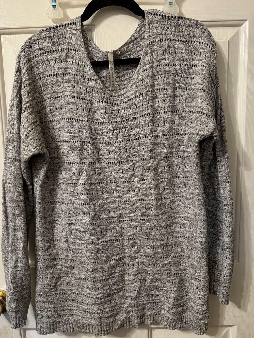 Women's Gray Open-Knit Boat Neck Sweater, unworn